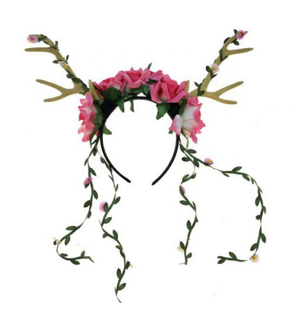Bone Antler Headband With Flowers