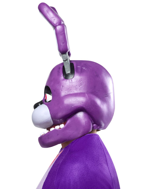 Purple cartoon character with a white face on a white background