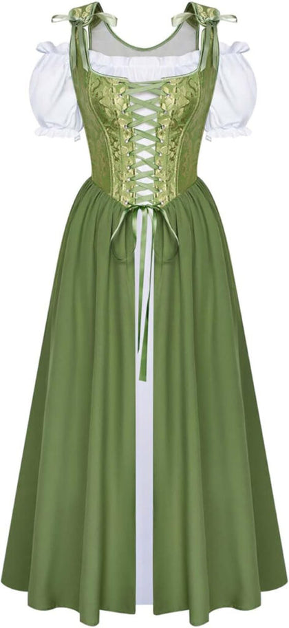 Brocade Corset Bodice Overdress & Shirt | Green