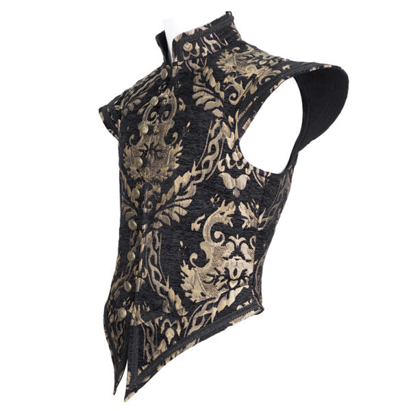 Decorative vest with intricate gold patterns on a black background