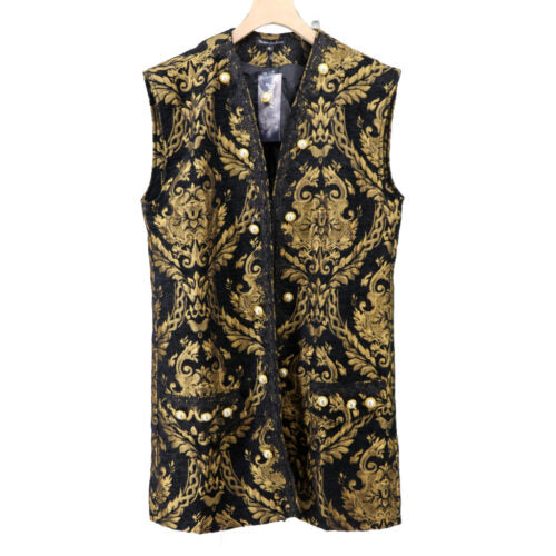 Brocade & Lace Trim Pirate Vest | Black & Gold