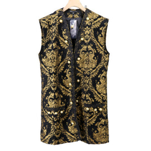 Brocade & Lace Trim Pirate Vest | Black & Gold