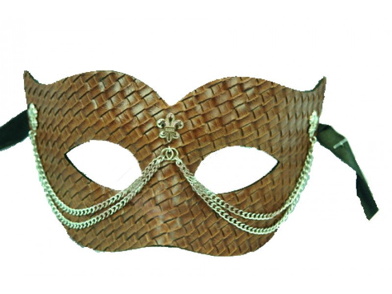 Brown Faux Leather Mask With Chain