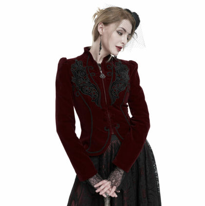 Burgundy Gothic Embroidered Princess Seam Coat | 3XL