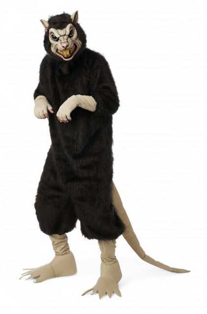 Person wearing a black furry costume with a mask on a white background