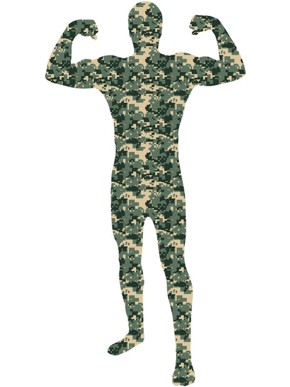 Camouflage bodysuit with a white background
