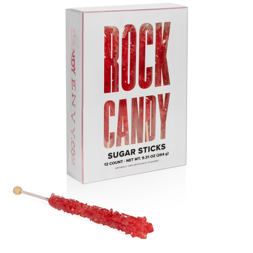 Red Rock Candy Sugar Sticks - Strawberry 12ct