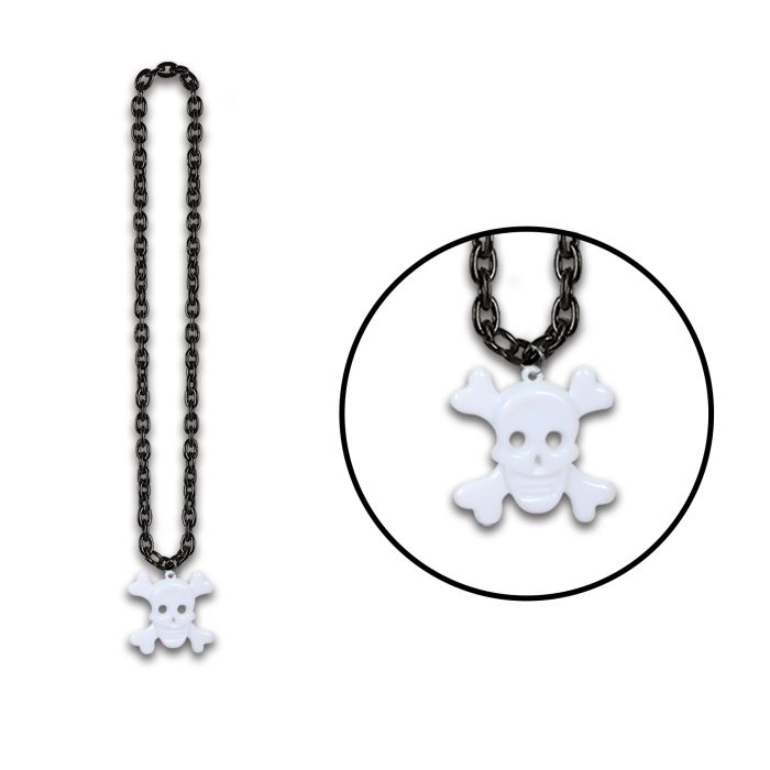 Necklace with skull and crossbones pendant on a white background