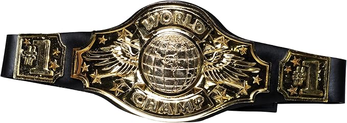 Gold championship belt with world emblem on a white background