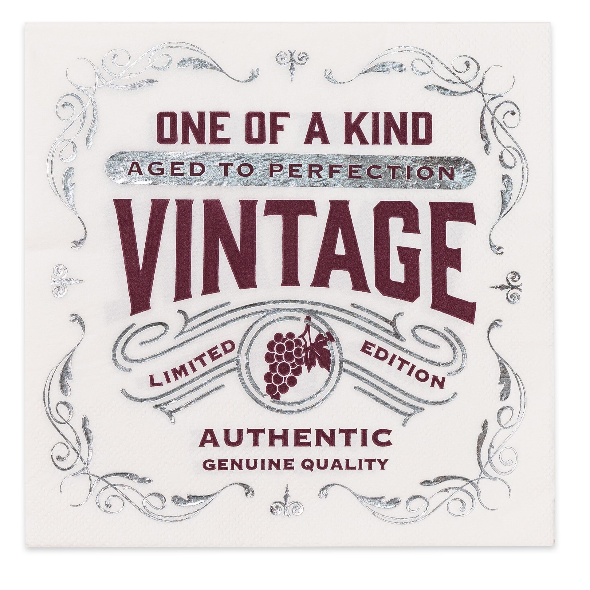 Vintage-style label with decorative text and graphics on a white background