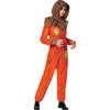Person wearing an orange and brown costume on a white background