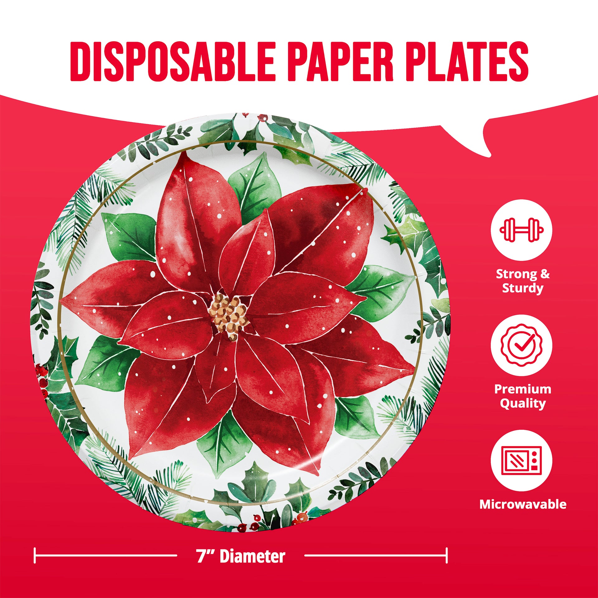 Christmas Blossom 7in Paper Plate 8ct