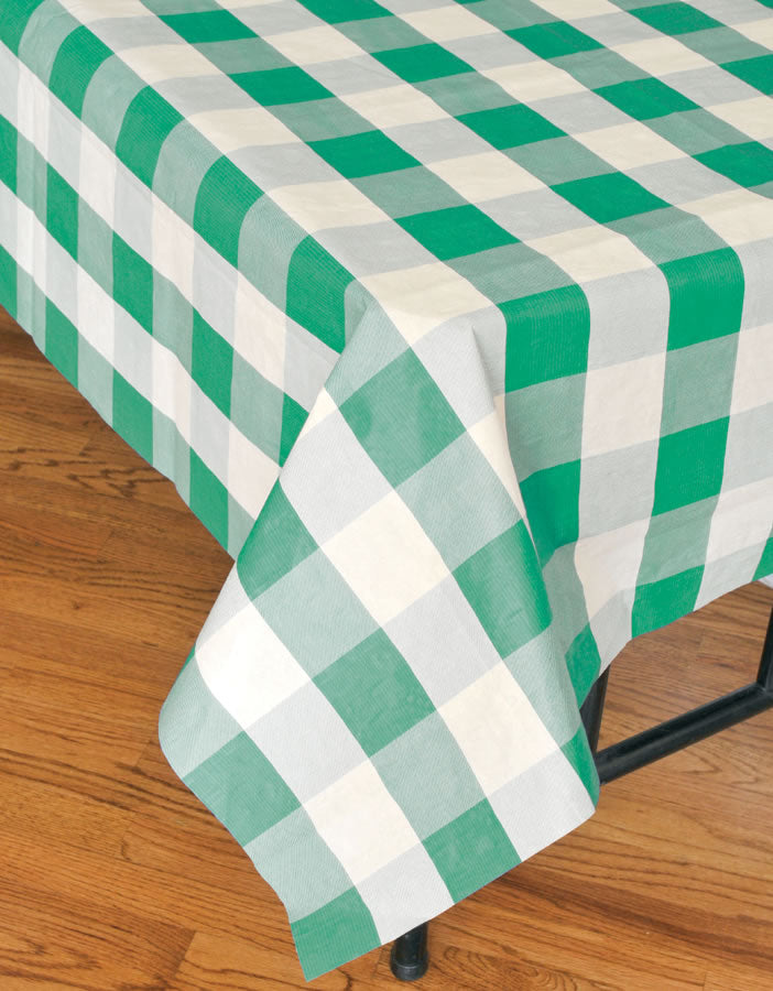 Classic Plaid Paper Table Cover Light Green and White 54″ x 108″