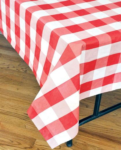 Classic Plaid Paper Table Cover Red and White 54″ x 108″