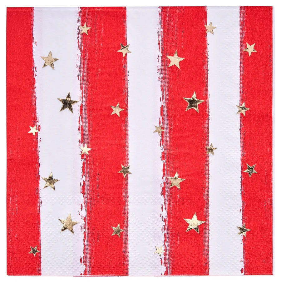 Red and white striped fabric with gold stars