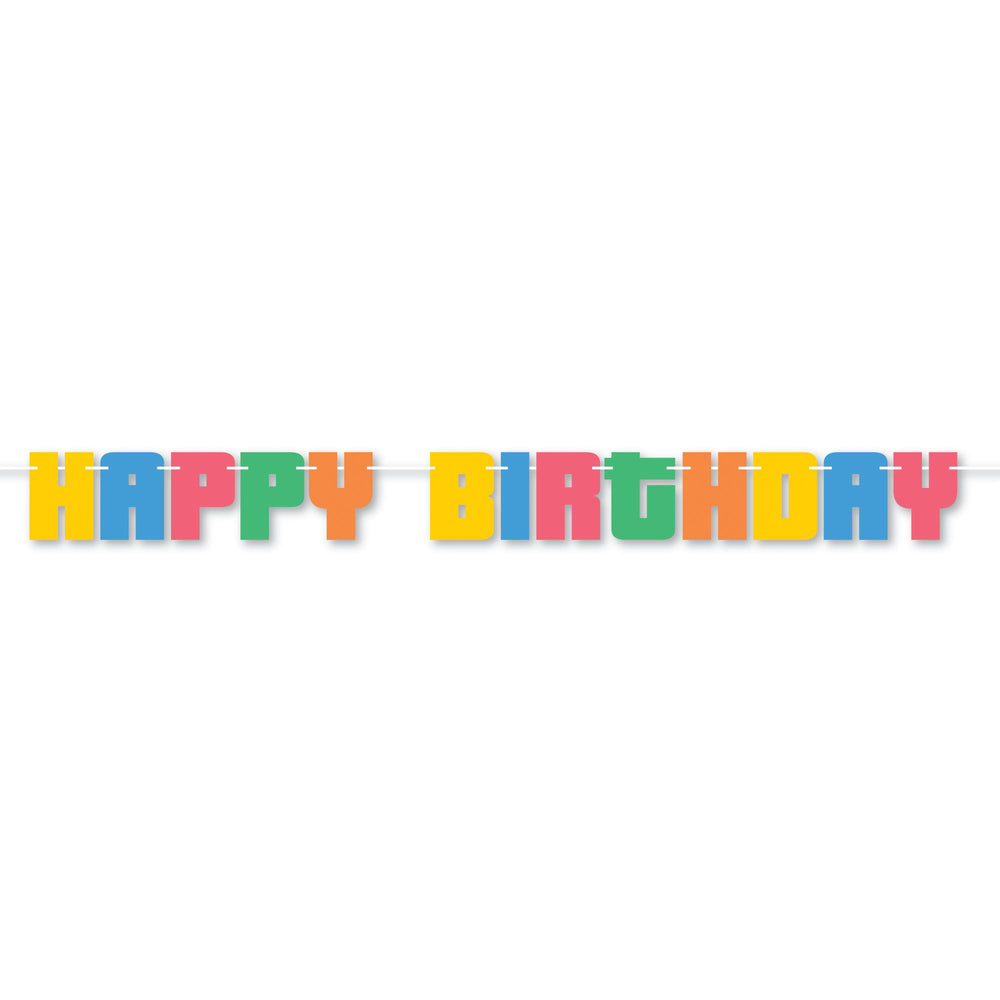 Colorful 'Happy Birthday' banner on a white background
