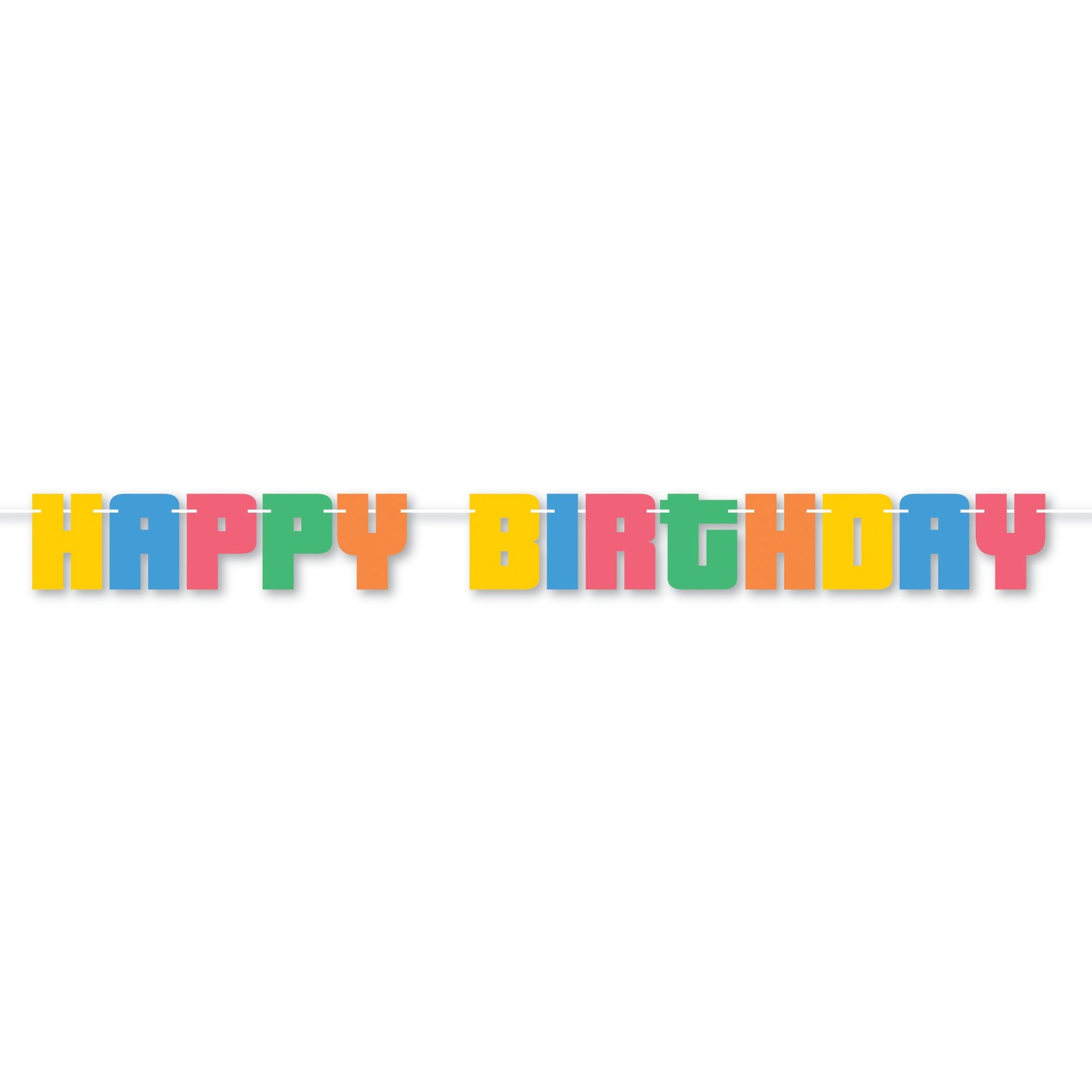 Colorful 'Happy Birthday' banner on a white background