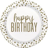 Confetti Gold Birthday Round 7" Dessert Plates  8ct