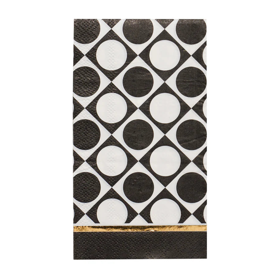 Black and white geometric patterned product with gold accent on a white background
