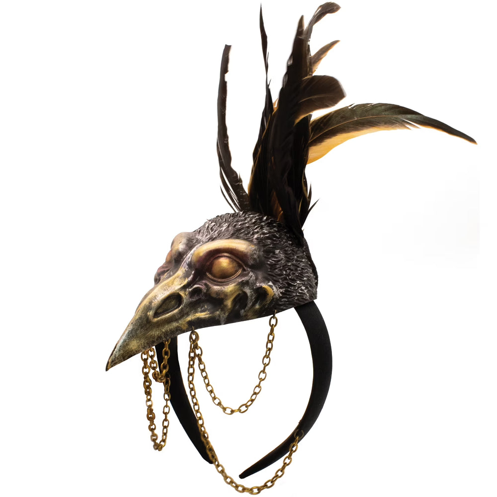 Feathered mask with chains on a white background