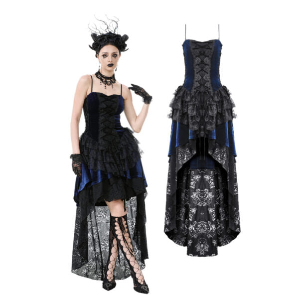 Royal Indigo Velvet & Lace Gothic Dress