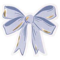 Blue bow with gold accents on a white background
