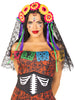 Day Of The Dead Flower Head Piece with Lace Veil