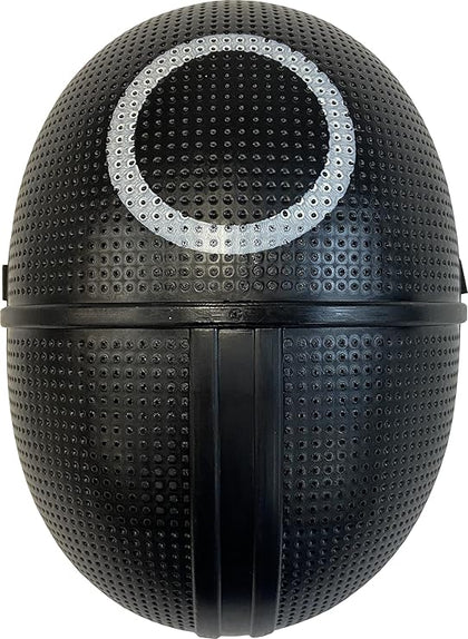 Black textured ball with a circular cutout on a white background