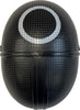 Black textured ball with a circular cutout on a white background