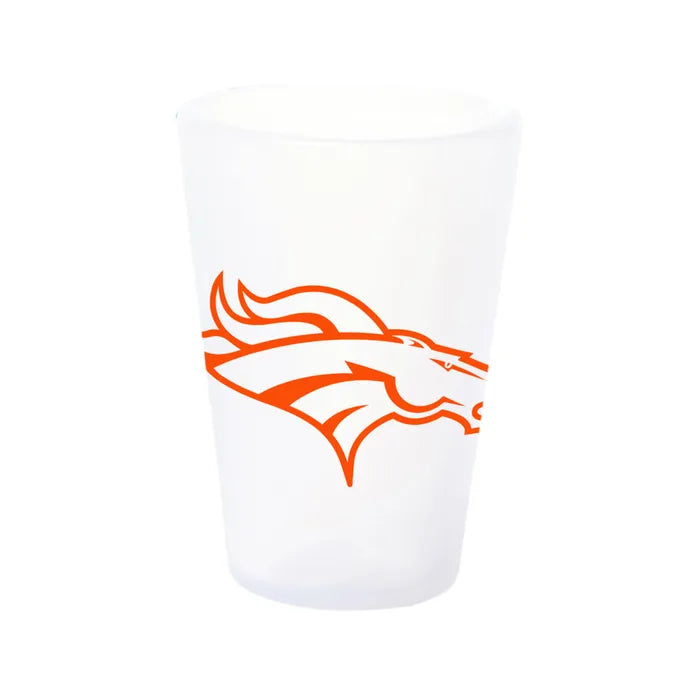 White cup with orange Broncos logo on a white background