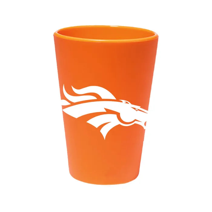 Orange tumbler with a white logo on a white background