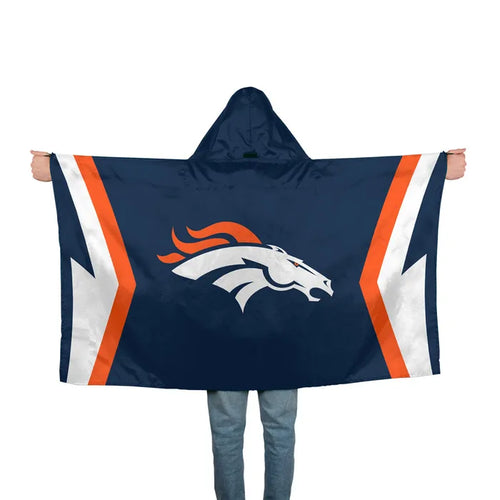 Hooded blanket with Denver Broncos logo on a white background