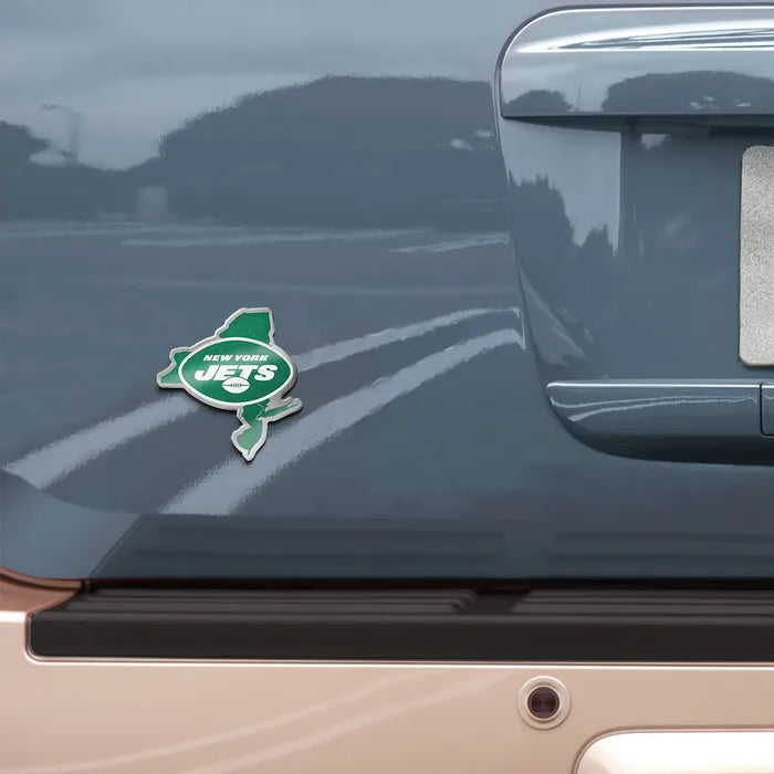 Car with a New York Jets logo on the back window