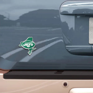 Car with a New York Jets logo on the back window