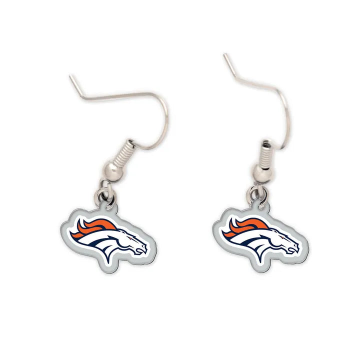 Denver Broncos logo earrings on a white background