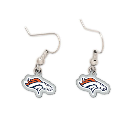 Denver Broncos logo earrings on a white background
