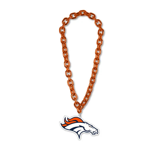Orange chain with a Denver Broncos logo charm on a white background