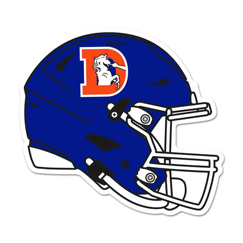 Blue football helmet with a logo on a white background