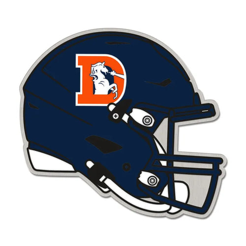 Navy blue football helmet with orange 'D' logo on a white background