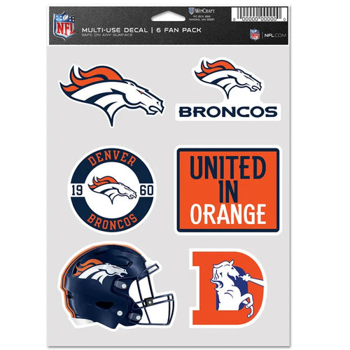Set of Denver Broncos multi-use decals in a packaging sleeve.
