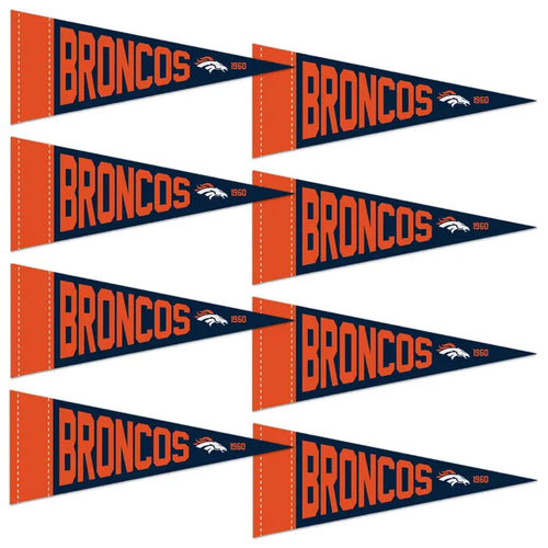 Set of Denver Broncos pennant flags on a white background