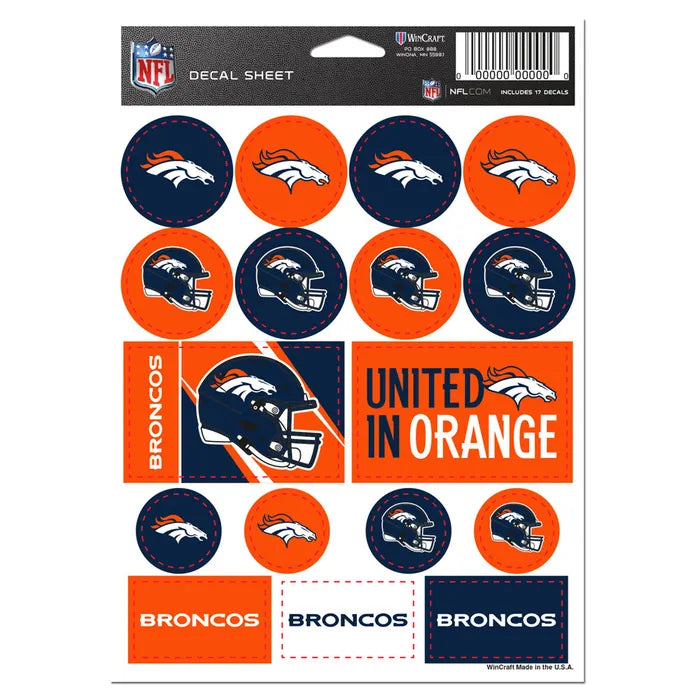 Denver Broncos Vinyl Sticker Sheet 5" x 7"