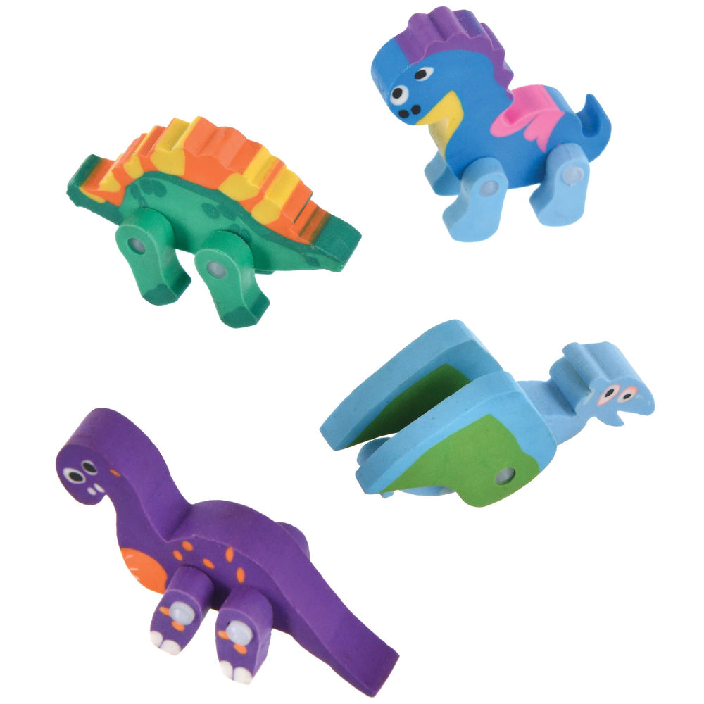 Set of colorful dinosaur toys on a white background