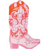 Pink cowboy boot with decorative patterns on a white background