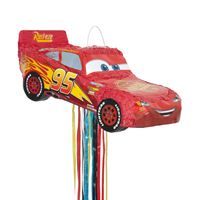 Red toy car with number 95 on a white background