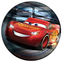 Circular image of a red car with a black background