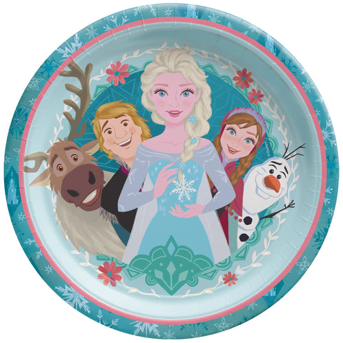Round plate with characters from Disney's 'Frozen' on a blue background