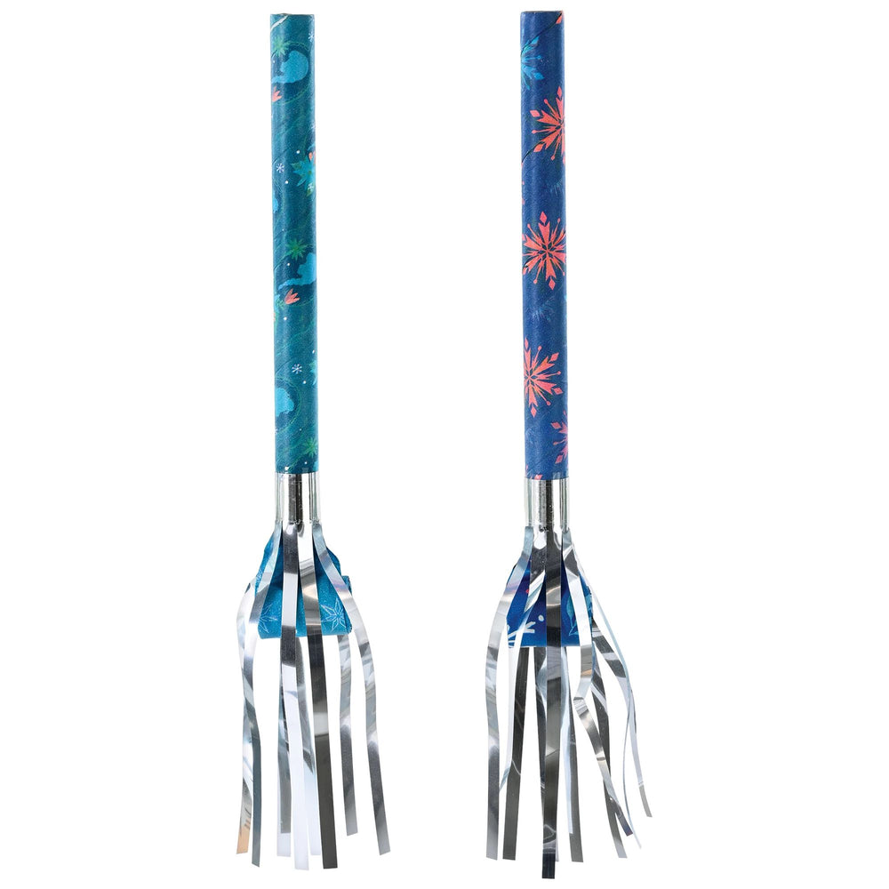 Two decorative forks with blue and red patterned handles on a white background