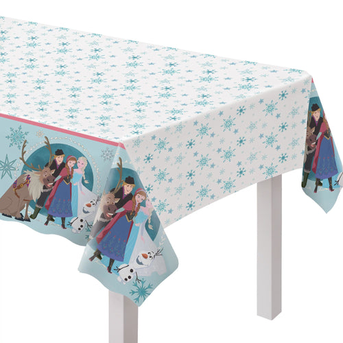 Tablecloth with Frozen characters and snowflake pattern on a white background
