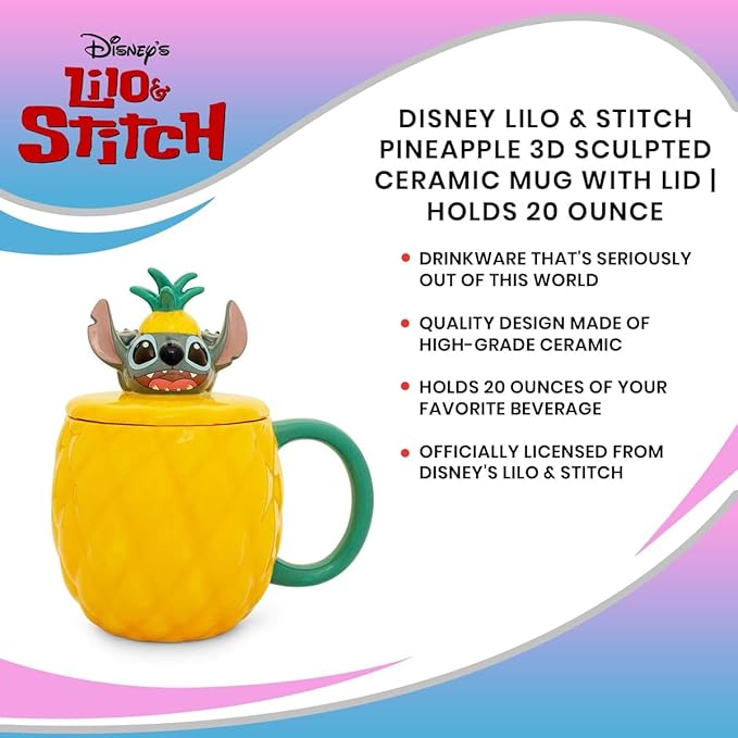 Disney Lilo & Stitch Pineapple 3D Sculpted Ceramic Mug With Lid